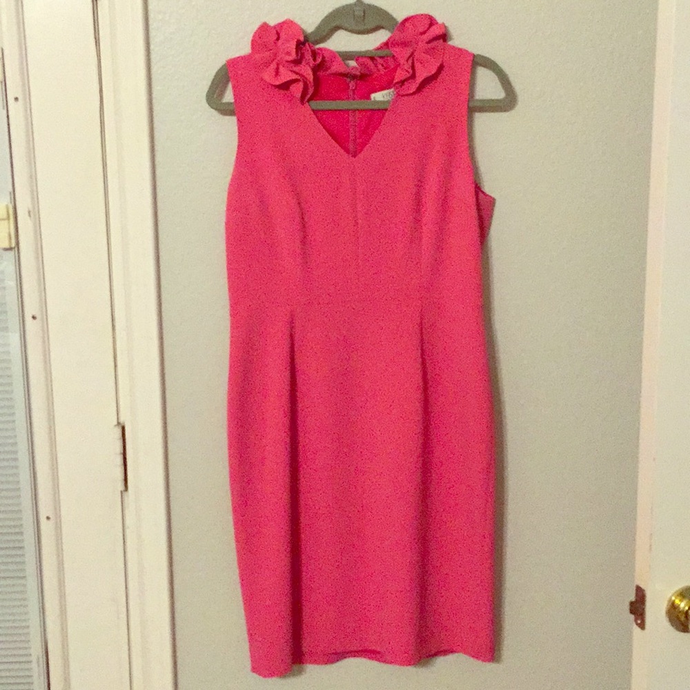 Rose pink ruffle “V” neck dress